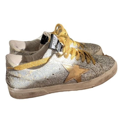 Pre-owned Golden Goose May Glitter Trainers In Silver