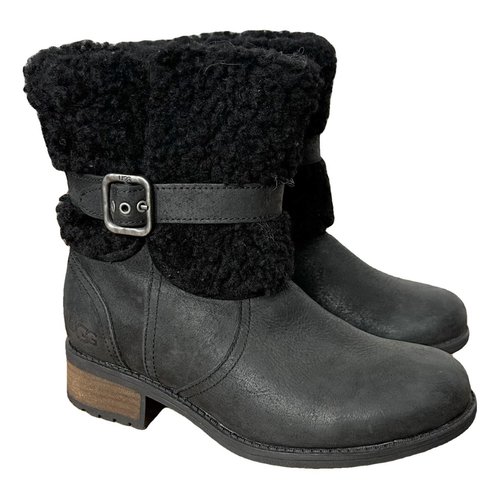 Pre-owned Ugg Shearling Biker Boots In Black
