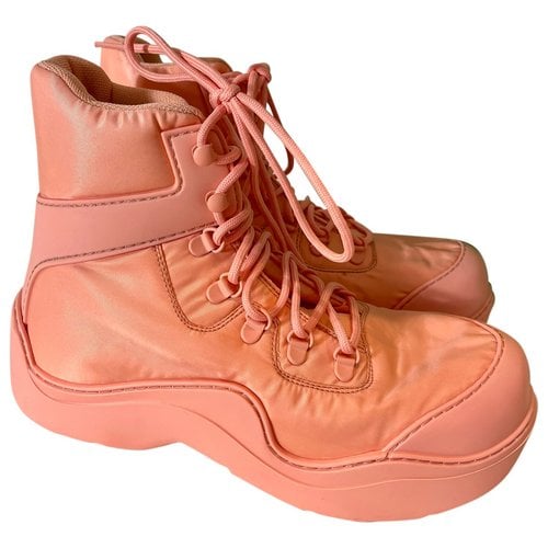 Pre-owned Bottega Veneta Puddle Cloth Boots In Pink