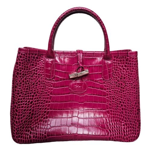 Pre-owned Longchamp Roseau Leather Handbag In Purple