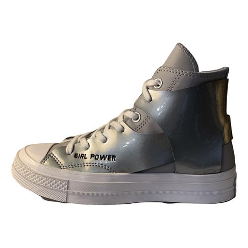 Pre-owned Converse Leather Trainers In Silver