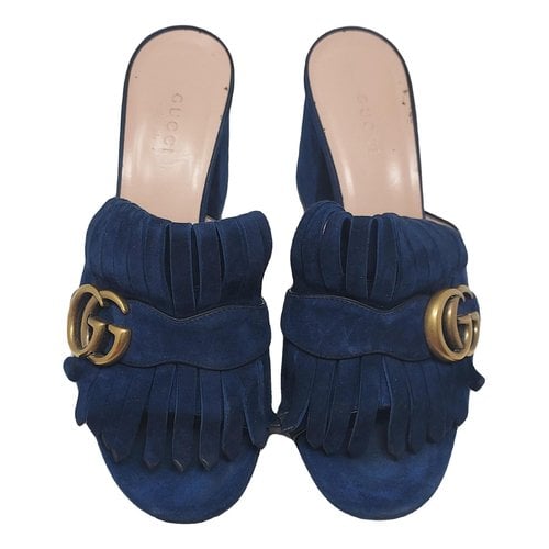 Pre-owned Gucci Marmont Sandal In Blue