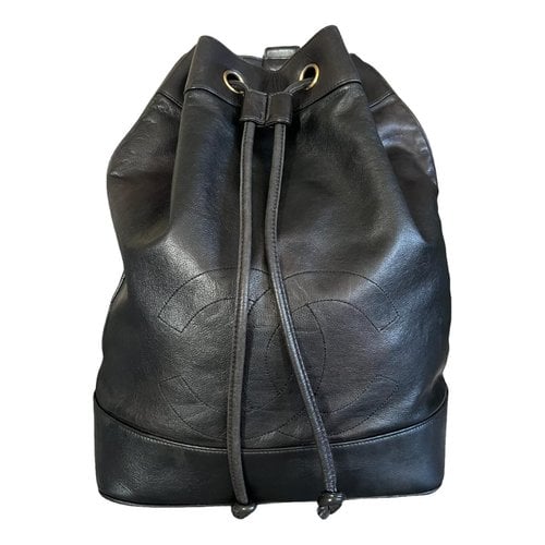 Pre-owned Chanel Deauville Leather Backpack In Black