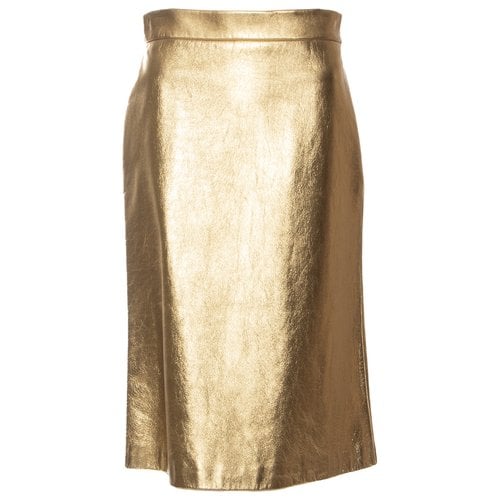 Pre-owned Prada Leather Skirt In Gold