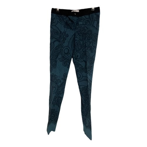 Pre-owned Emilio Pucci Wool Straight Pants In Turquoise