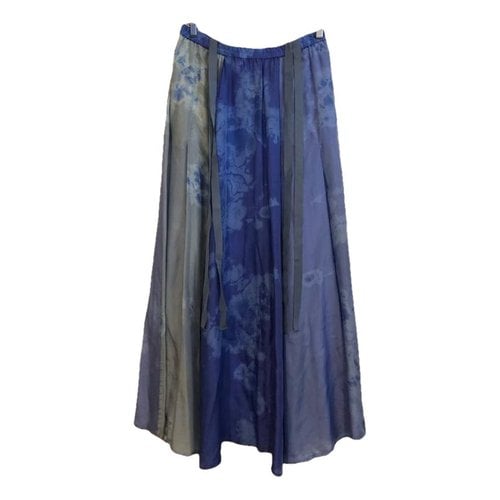 Pre-owned Raquel Allegra Silk Maxi Skirt In Blue