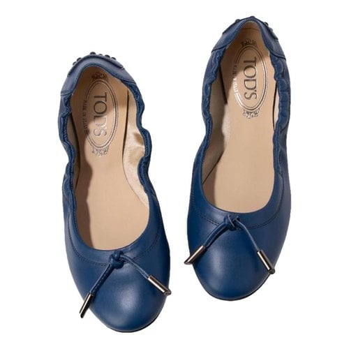 Pre-owned Tod's Leather Ballet Flats In Navy