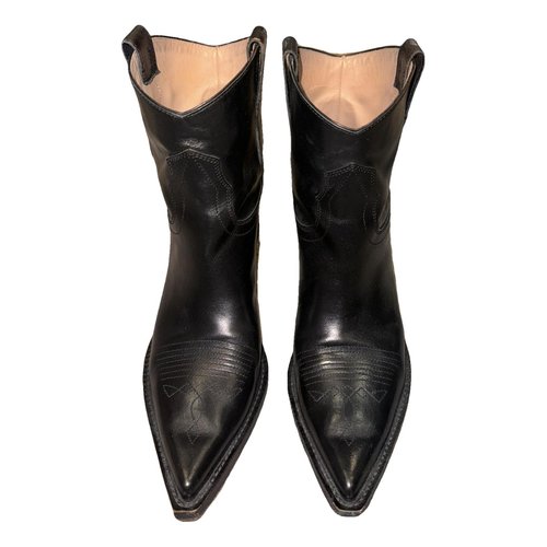 Pre-owned Maison Margiela Leather Western Boots In Black