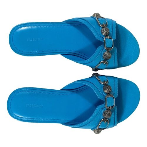 Pre-owned Balenciaga Cagole Leather Sandal In Blue