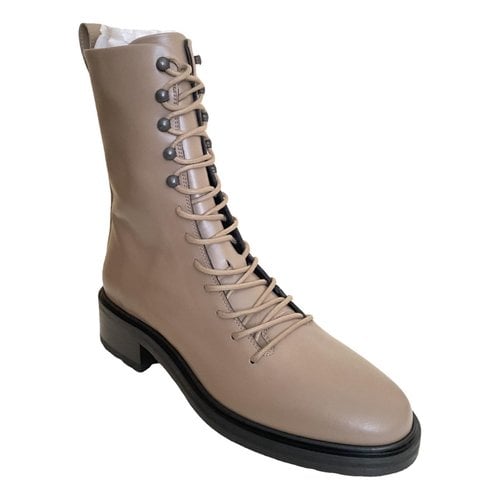 Pre-owned Aeyde Leather Lace Up Boots In Beige