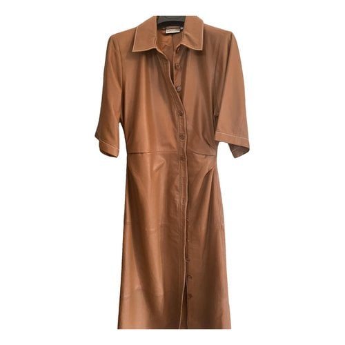 Pre-owned Gestuz Leather Mid-length Dress In Brown