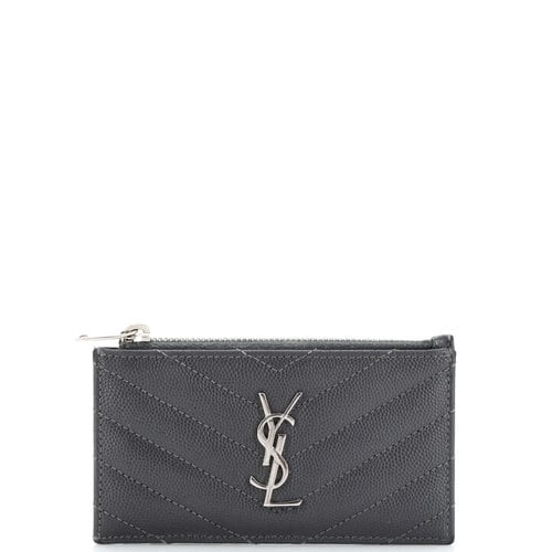 Pre-owned Saint Laurent Leather Card Wallet In Grey