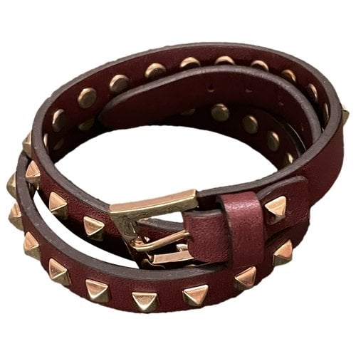 Pre-owned Valentino Garavani Leather Bracelet In Burgundy