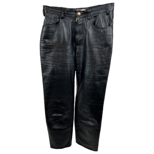 Pre-owned Celine Leather Straight Pants In Black