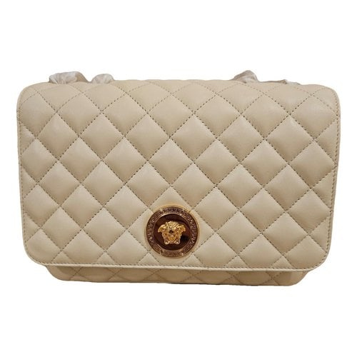 Pre-owned Versace Icon Leather Crossbody Bag In Beige