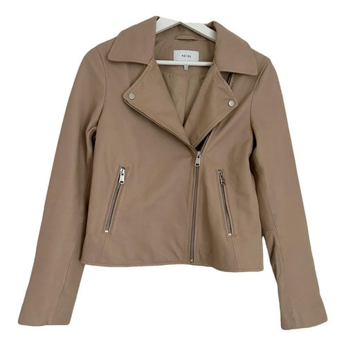 Pre-owned Reiss Leather Jacket In Camel