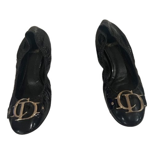 Pre-owned Dior Ballet Leather Ballet Flats In Black