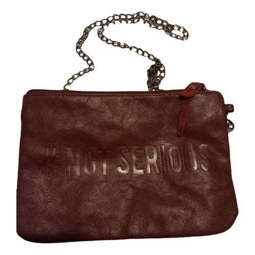 Pre-owned Ikks Leather Clutch Bag In Burgundy