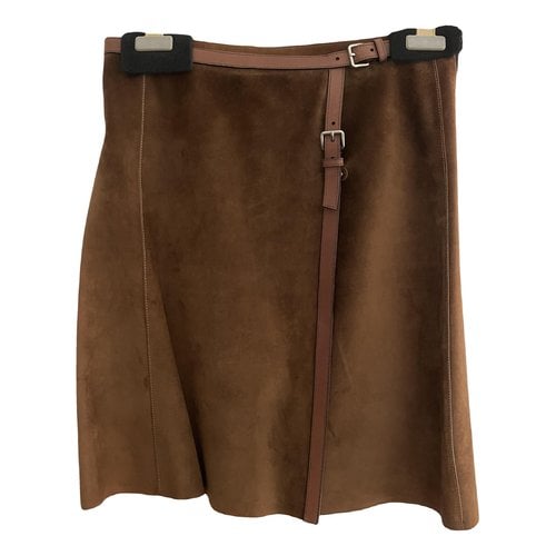 Pre-owned Prada Leather Mini Skirt In Brown