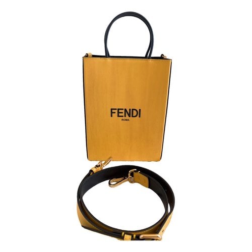 Pre-owned Fendi Logo Shopper Tote Leather Tote In Yellow