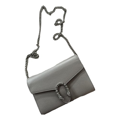 Pre-owned Gucci Dionysus Leather Clutch Bag In Grey