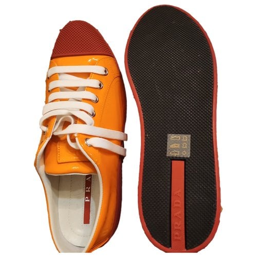 Pre-owned Prada Downtown Leather Trainers In Orange