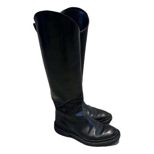 Pre-owned Jil Sander Patent Leather Riding Boots In Black