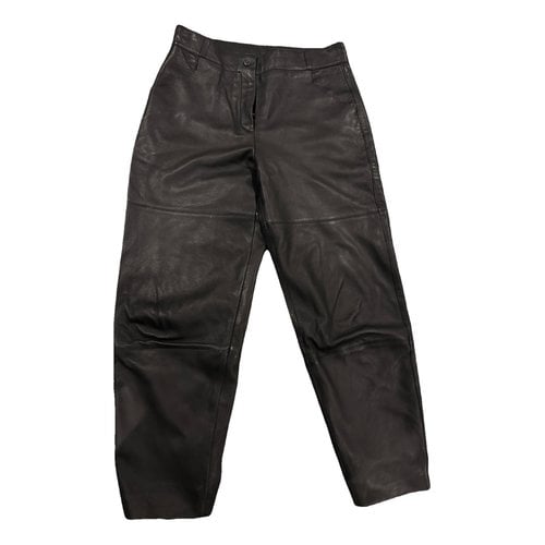 Pre-owned Massimo Dutti Leather Trousers In Black