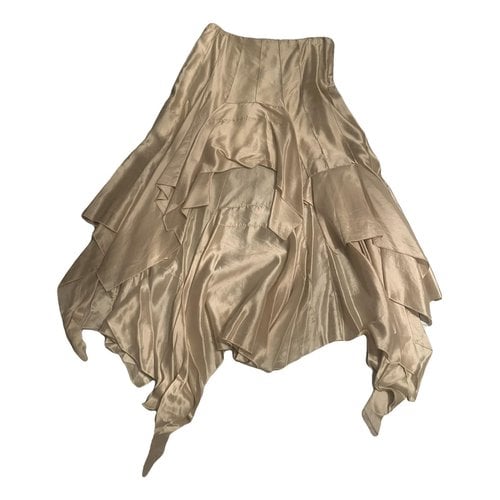 Pre-owned Roccobarocco Silk Skirt In Beige