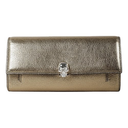 Pre-owned Alexander Mcqueen Skull Leather Clutch Bag In Gold