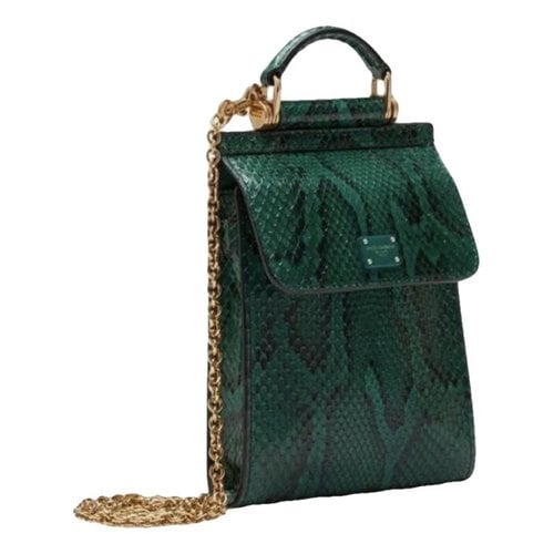 Pre-owned Dolce & Gabbana Sicily Python Handbag In Green