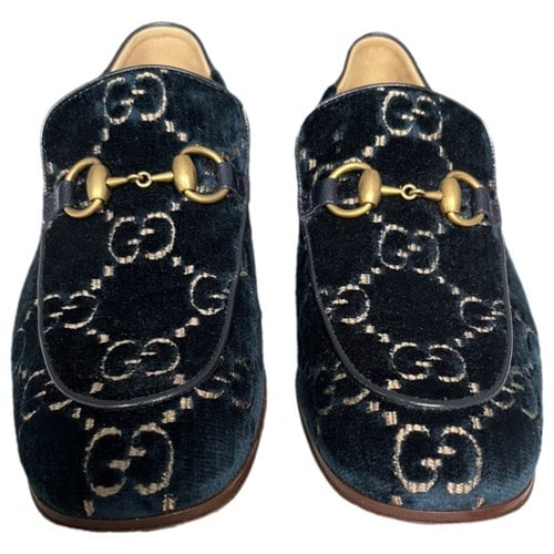 Pre-owned Gucci Velvet Flats In Blue