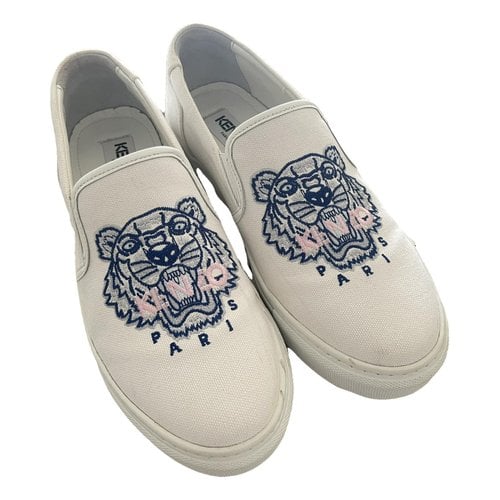 Pre-owned Kenzo Tiger Cloth Trainers In White
