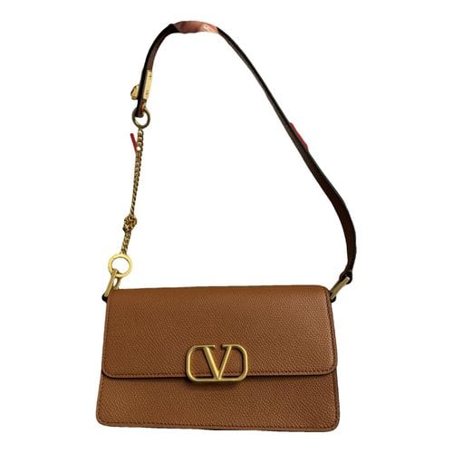 Pre-owned Valentino Garavani Vlogo Leather Handbag In Beige