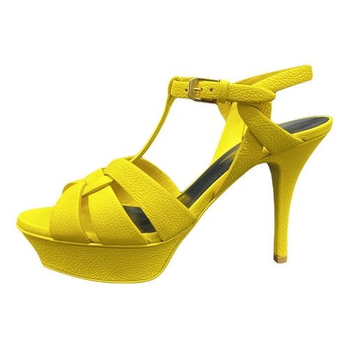 Pre-owned Saint Laurent Tribute Leather Sandal In Yellow