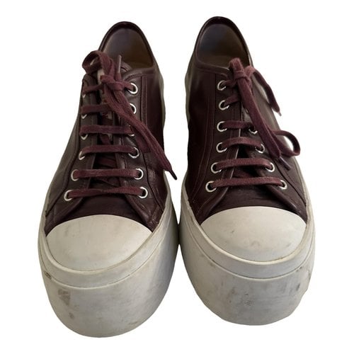 Pre-owned Marni Leather Low Trainers In Burgundy