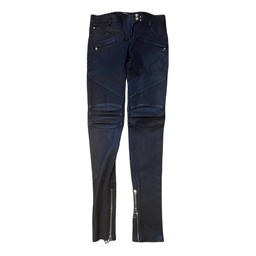 Pre-owned Balmain Leather Straight Pants In Black
