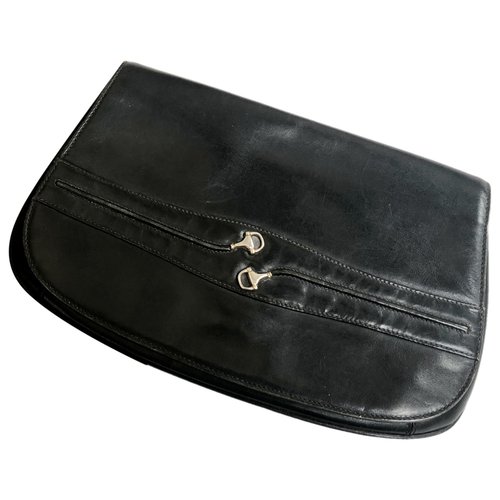 Pre-owned Gucci Leather Clutch Bag In Black