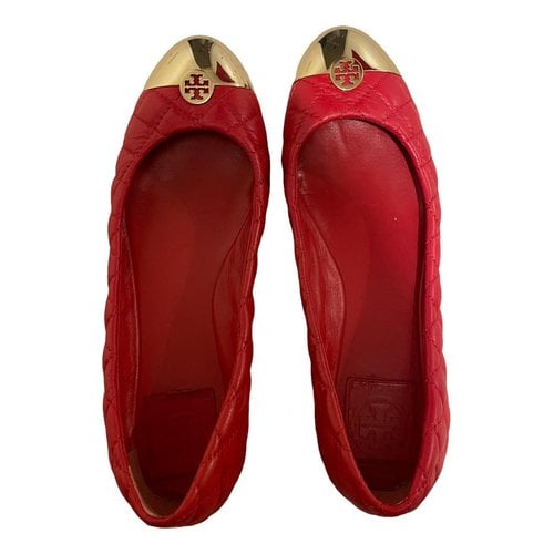 Pre-owned Tory Burch Leather Ballet Flats In Red