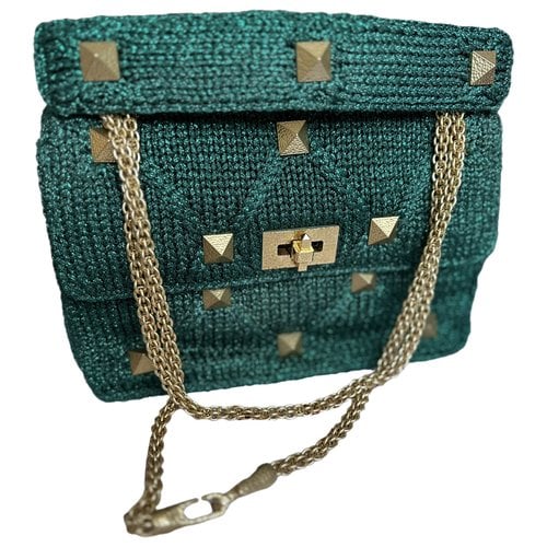 Pre-owned Valentino Garavani All Over Chain Wool Crossbody Bag In Green