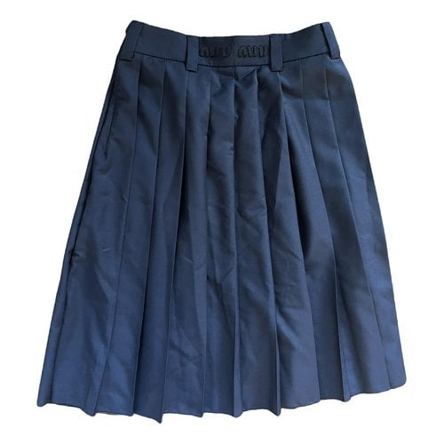 Pre-owned Miu Miu Wool Mid-length Skirt In Navy