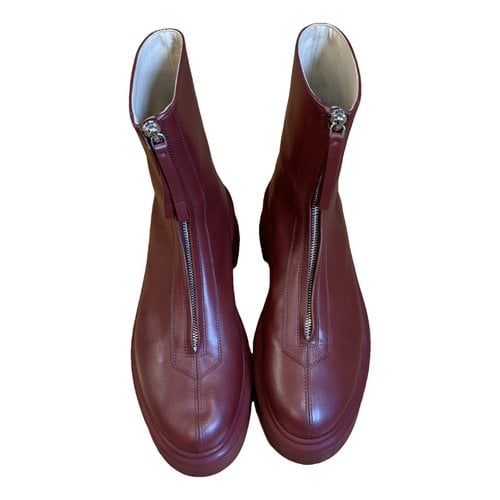 Pre-owned The Row Zipped 1 Leather Biker Boots In Burgundy