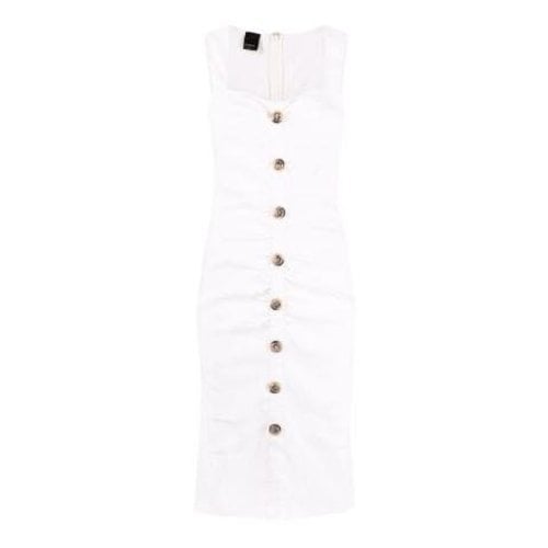 Pre-owned Pinko Linen Mid-length Dress In White