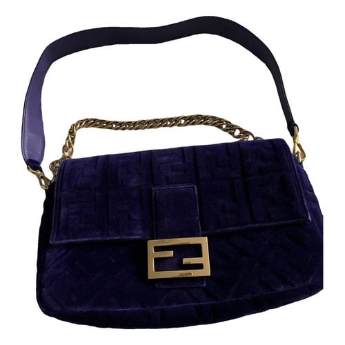 Pre-owned Fendi Baguette Chain Velvet Handbag In Purple