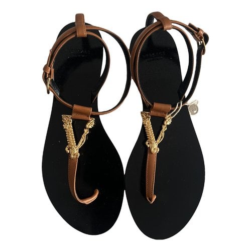 Pre-owned Versace Leather Sandal In Camel