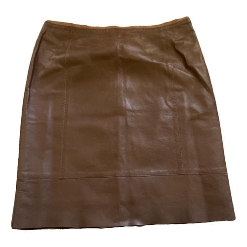 Pre-owned Max Mara Leather Skirt Suit In Brown