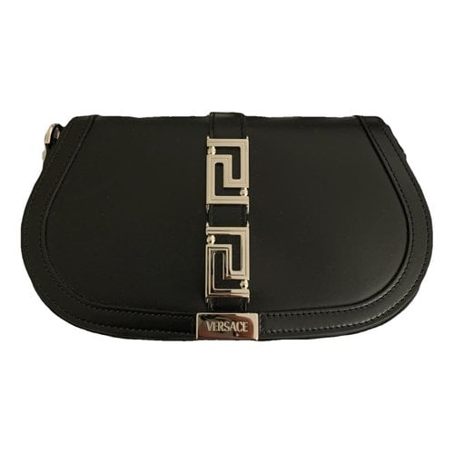 Pre-owned Versace Greca Goddess Leather Crossbody Bag In Black