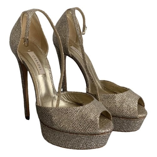 Pre-owned Casadei Glitter Heels In Gold