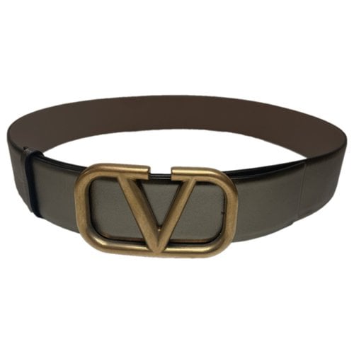 Pre-owned Valentino Garavani Vlogo Leather Belt In Metallic