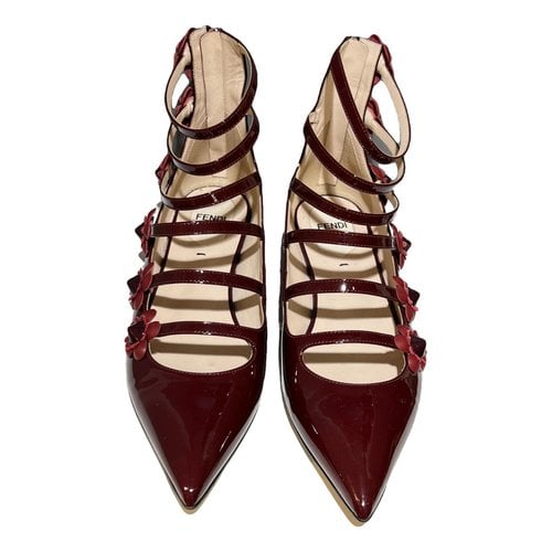 Pre-owned Fendi Patent Leather Flats In Burgundy